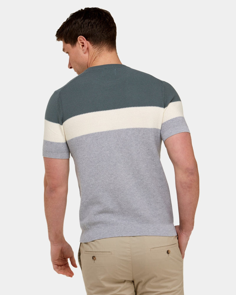 Brooksfield Slim Fit Mens T-Shirt in Grey Block Stripe