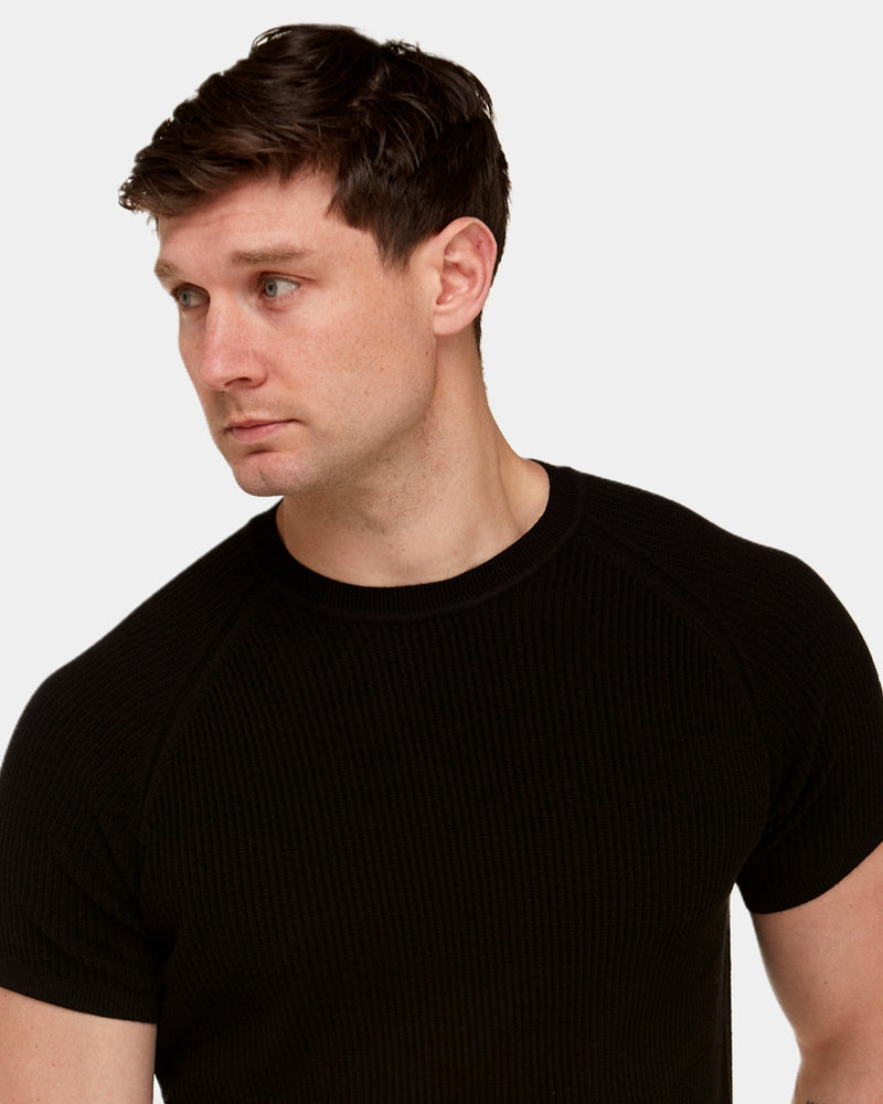 Mens Knitwear | Brooksfield Slim Fit Knitted Mens T-Shirt in Black ...
