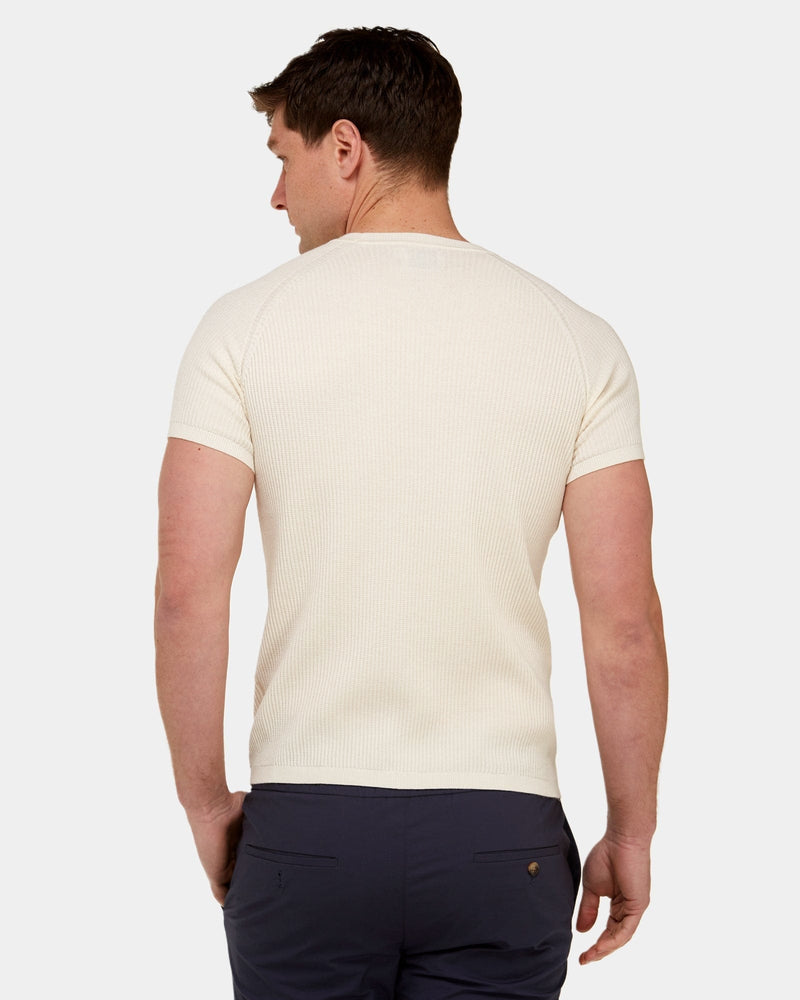 Brooksfield Slim Fit Knitted Mens T-Shirt in Off White