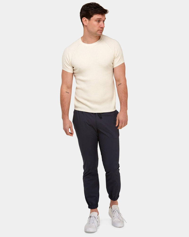 Brooksfield Slim Fit Knitted Mens T-Shirt in Off White