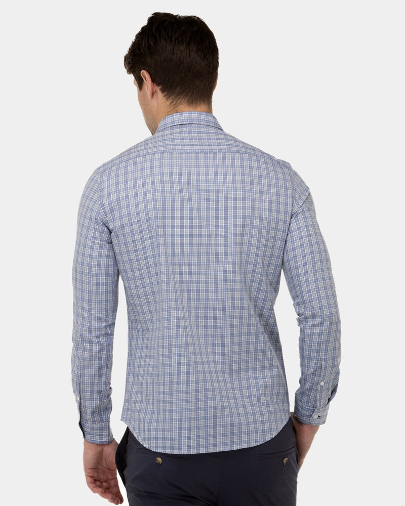 the back of the brooksfield mens staple business shirt in blue