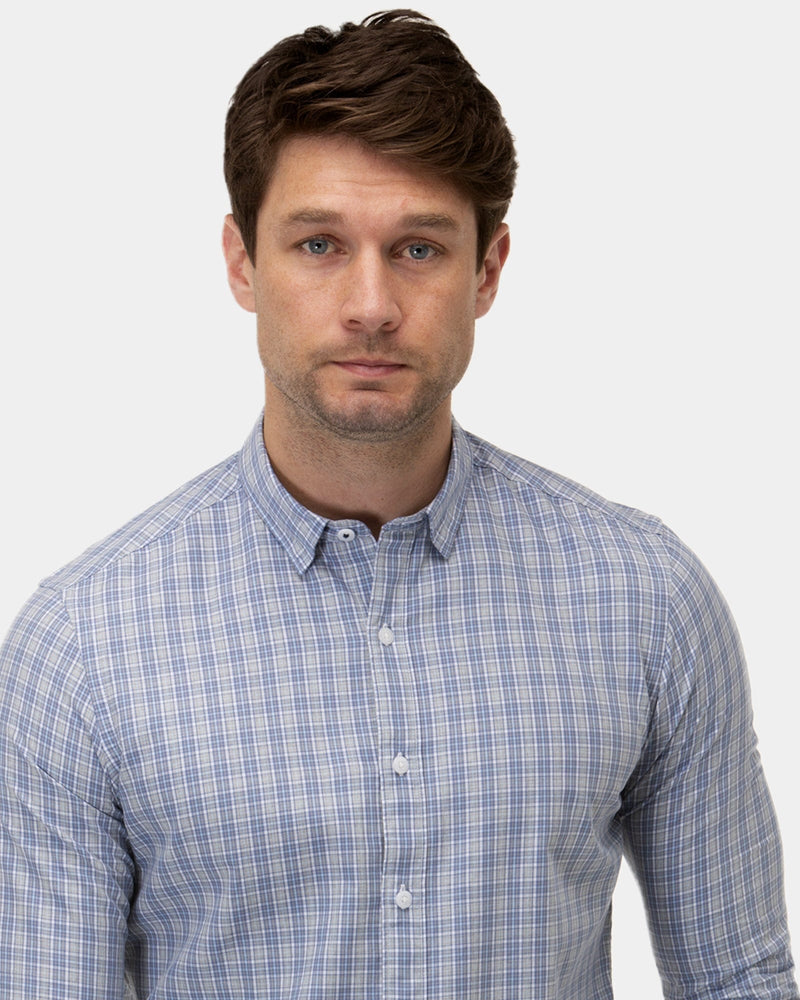 the blue plaid print of the brookfield slim fit mens shirt 