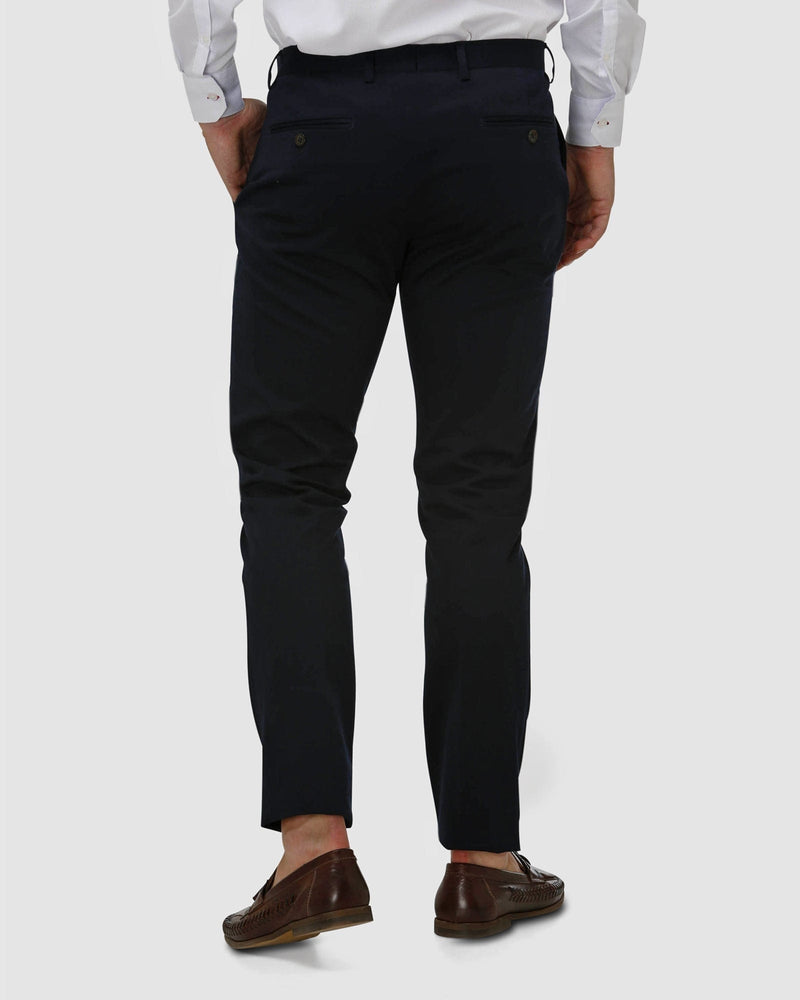 the back of the mens long chino pant in navy by brooksfield