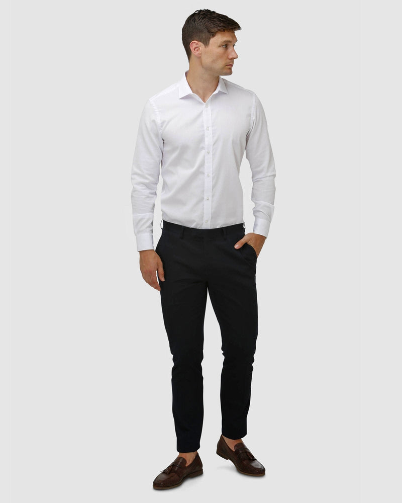 mens long sleeve white business shirt by brookfield with a navy slim fit chino pant