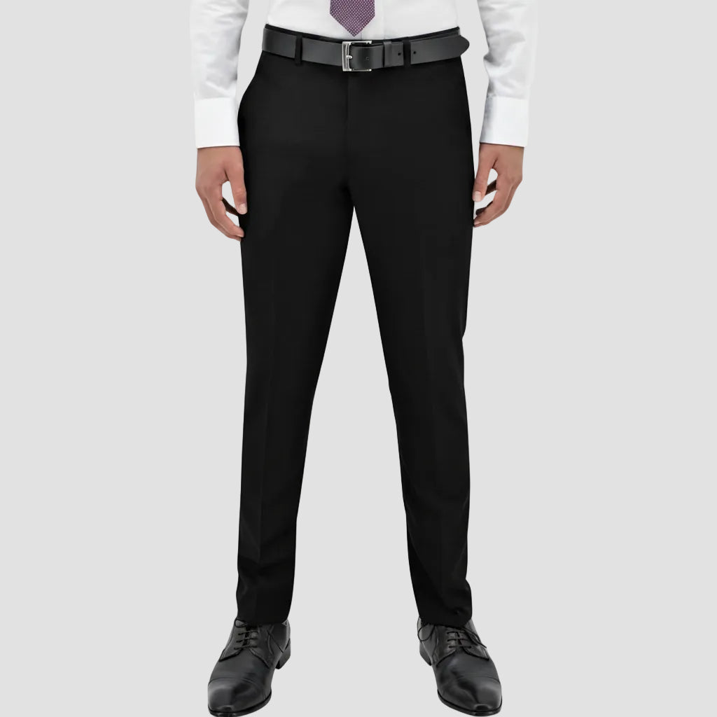 Men’s Lyon black trousers by Boston, crafted in Australian merino wool with a comfort‑fit leg and clean profile.