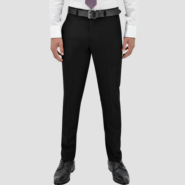 Men’s Lyon black trousers by Boston, crafted in Australian merino wool with a comfort‑fit leg and clean profile.