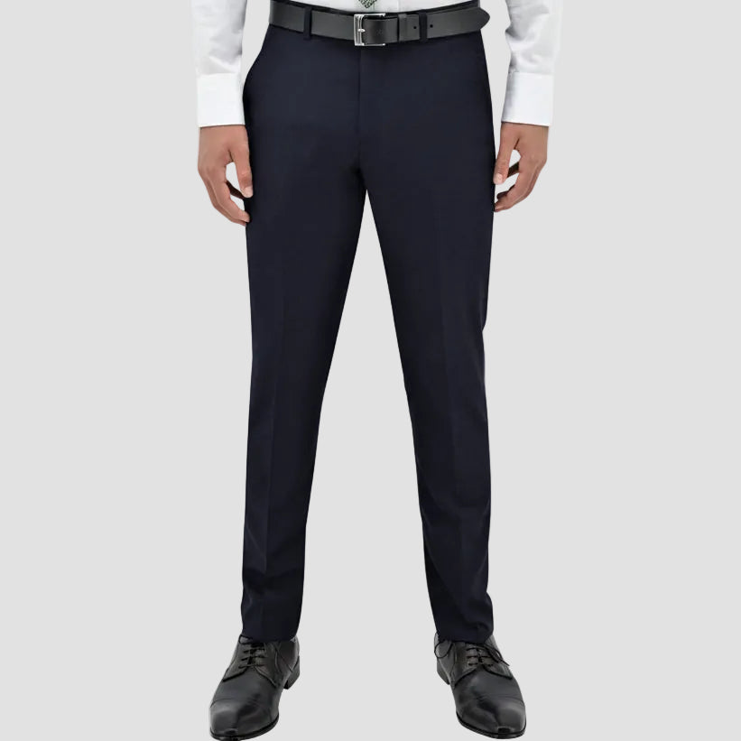 Men’s Lyon navy trousers by Boston, crafted in Australian merino wool with a comfort‑fit leg and clean profile.