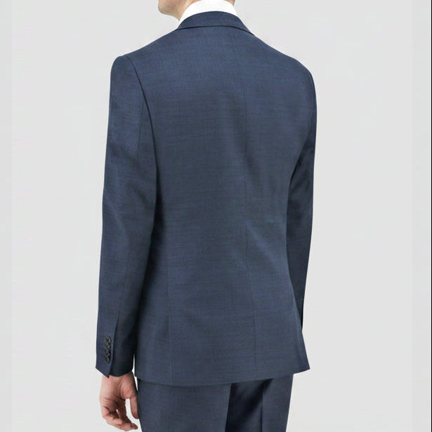 A refined Boston Shape navy slim‑fit suit crafted from breathable merino wool with clean, modern tailoring and Edward trousers.