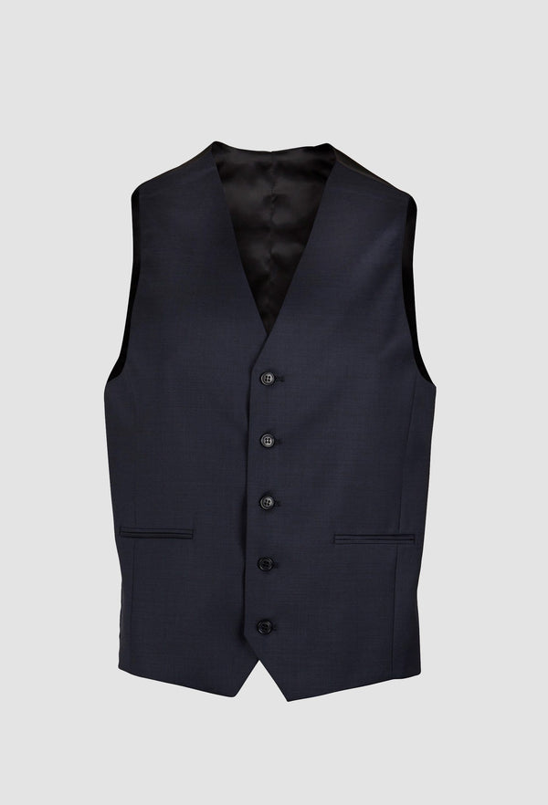 Boston classic fit Ryan vest in blue pure Australian wool with five button closure