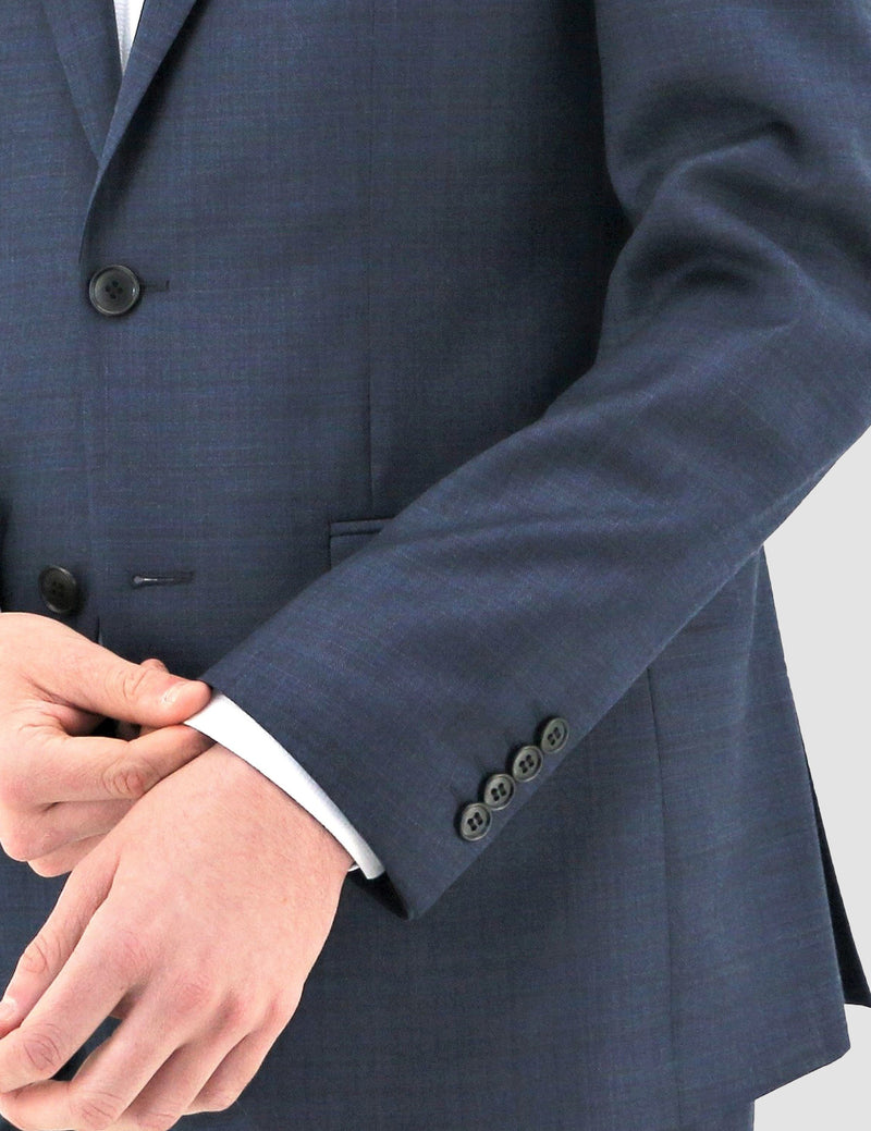 button sleeve details on the boston slim fit shape suit in navy blue pure wool B102-11 jacket
