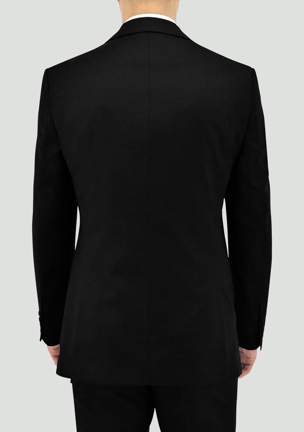 back view of the boston classic fit michel mens suit jacket in black pure wool B106-01