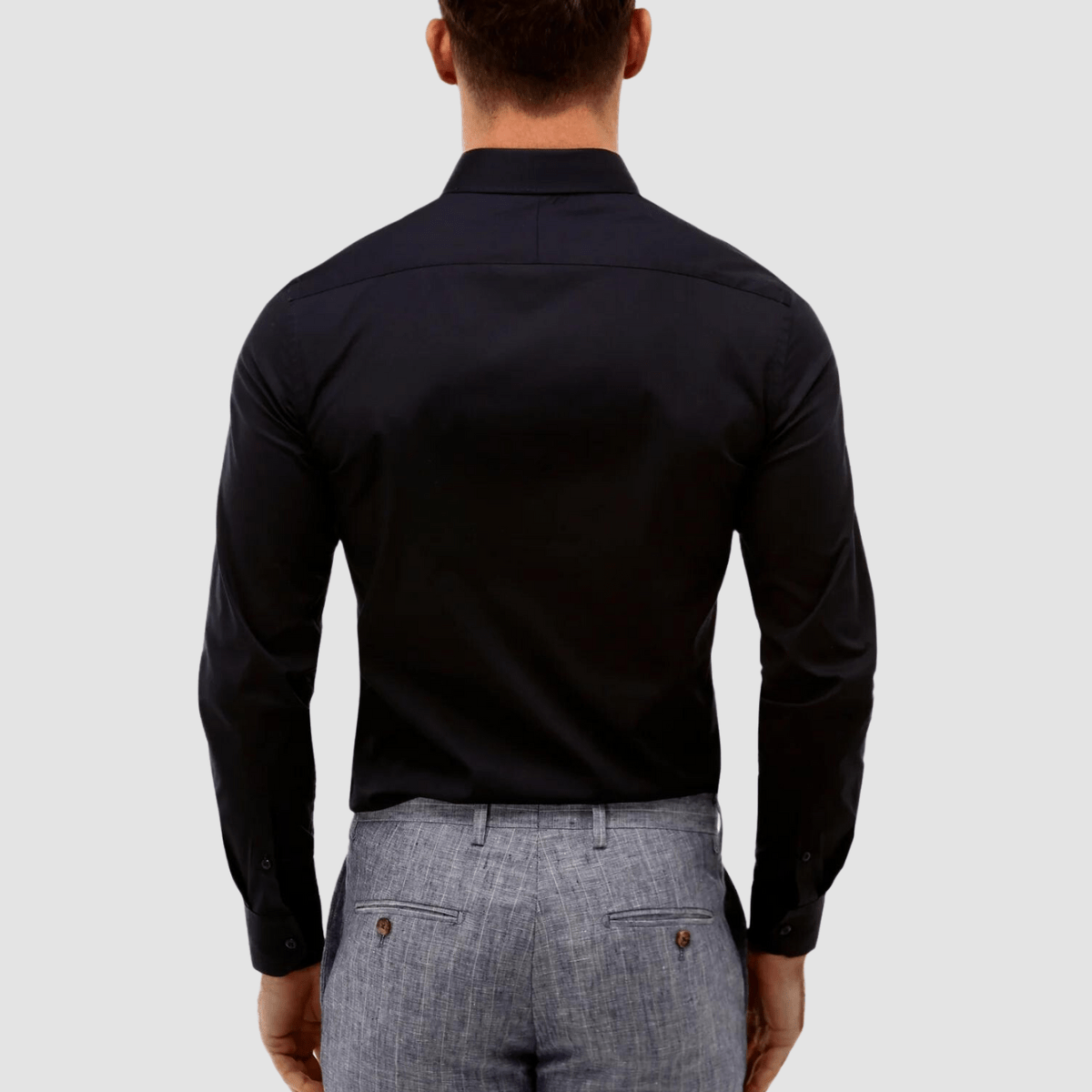 back view of the Brooksfield Tailored Fit Performance Business Shirt in Navy