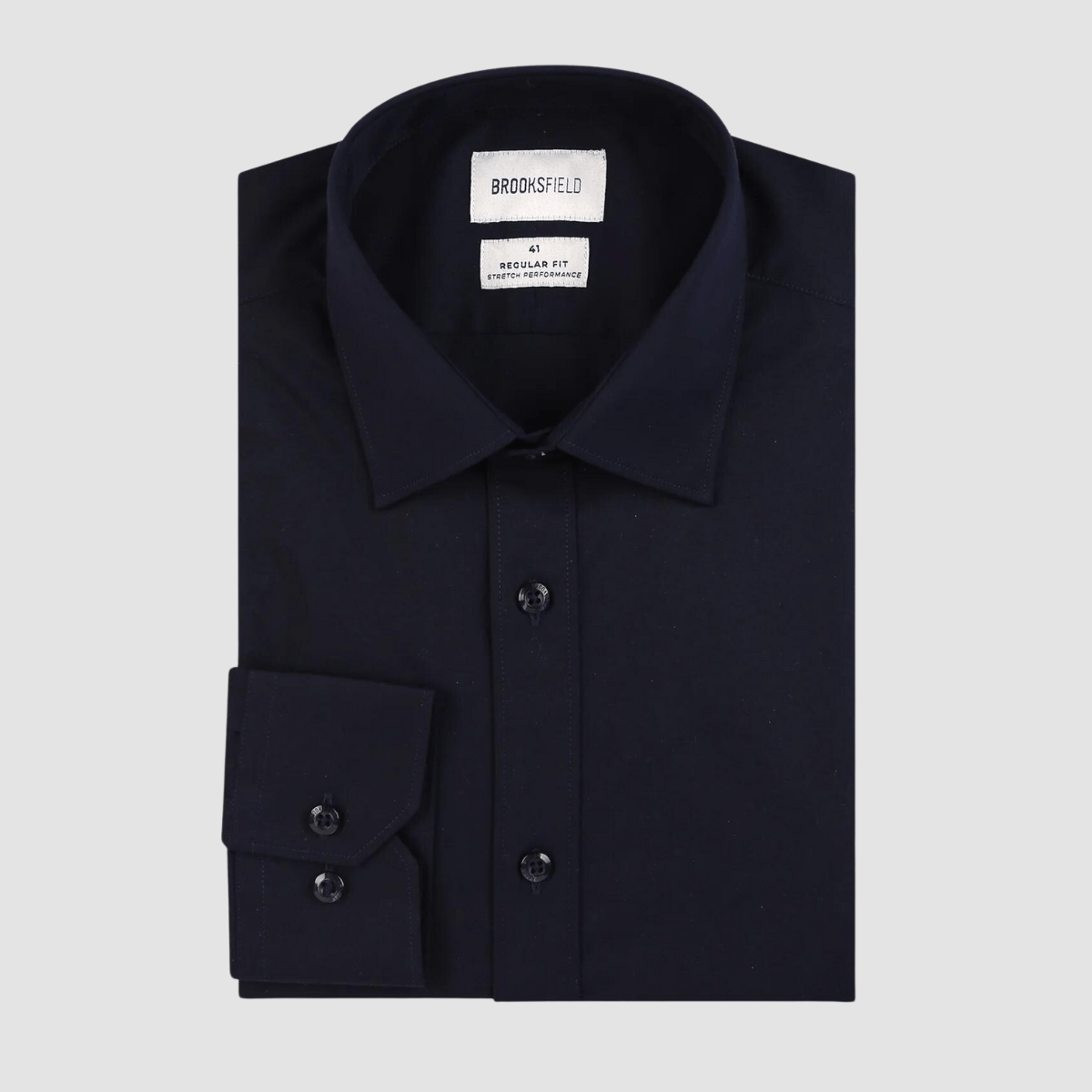 closer look at the Brooksfield Tailored Fit Performance Business Shirt in Navy