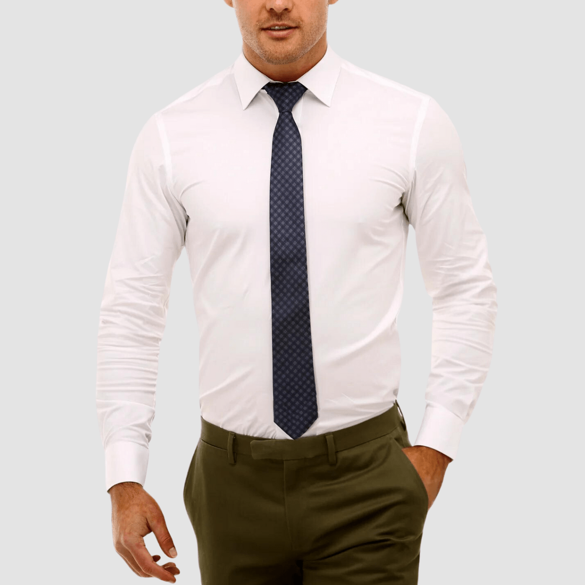 a front on view of the mens brooksfield white performance shirt BFC1919