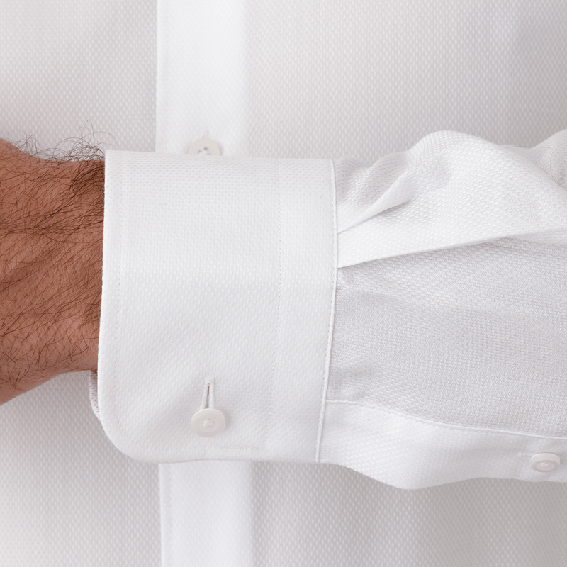 the single regular cuff of the bentleigh mens shirt in white
