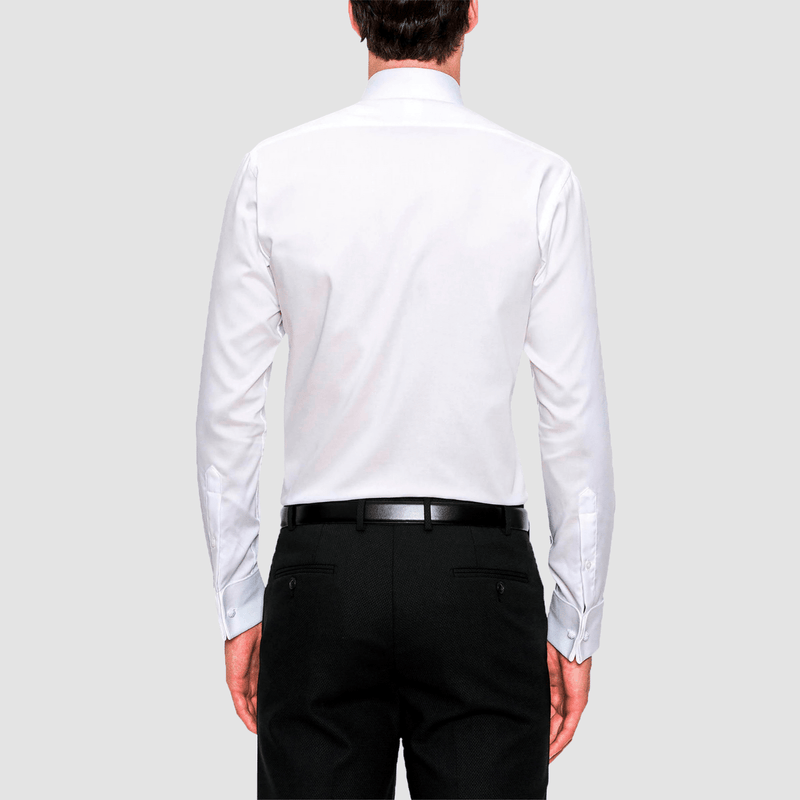 back view of the classic fit mens white elwood shirt by cambridge