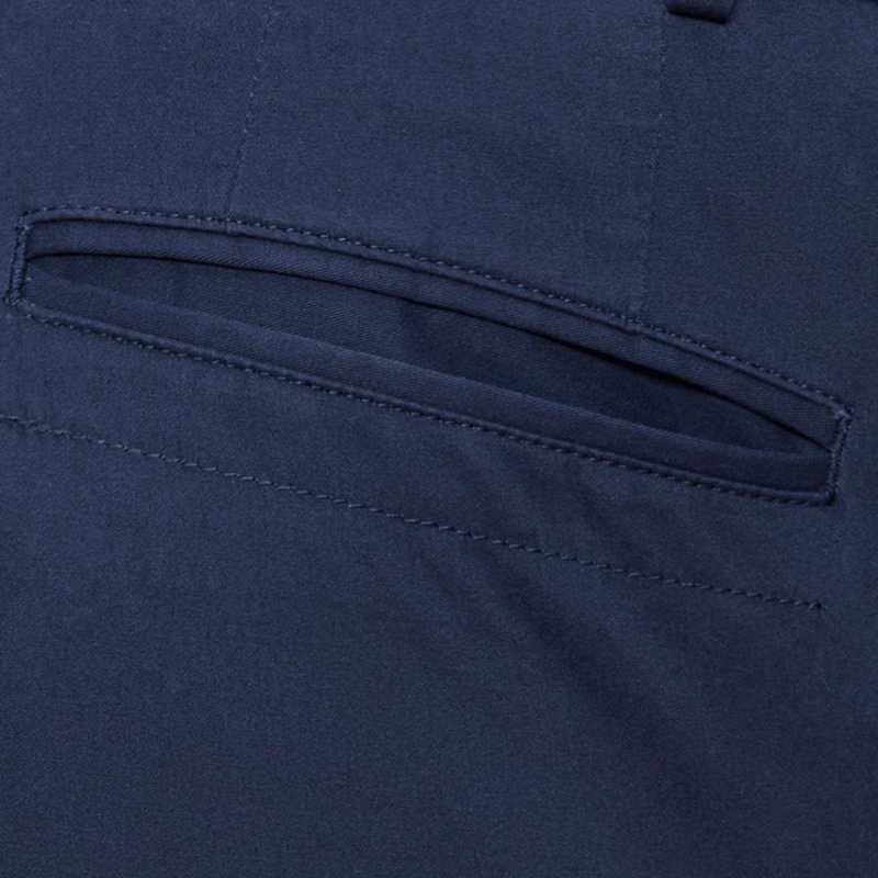 close up of the pocket on the mens navy chino pant by cambridge