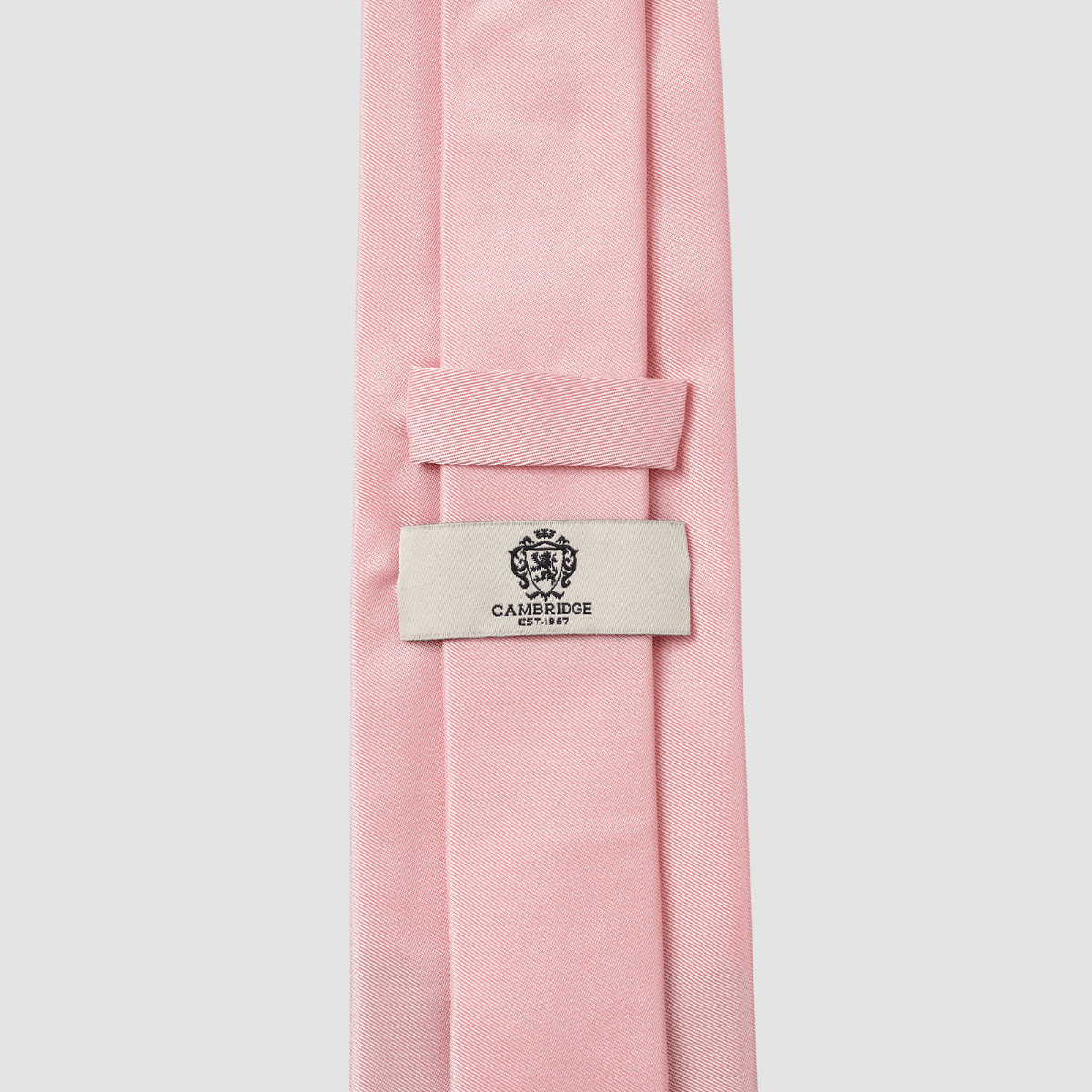 the back loop of the mens pink neck tie by cambridge