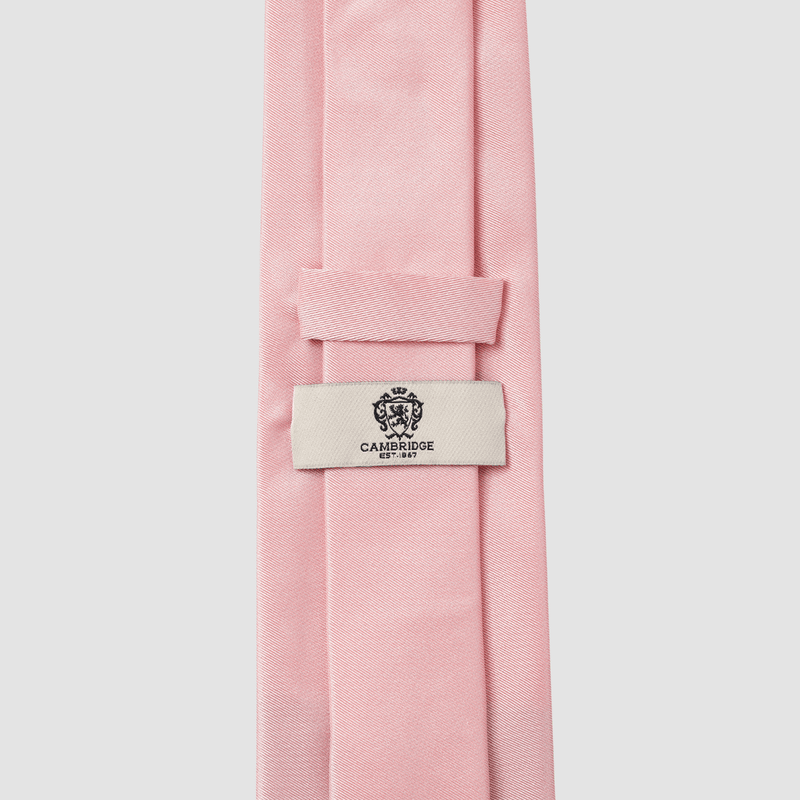 the back loop of the mens pink neck tie by cambridge