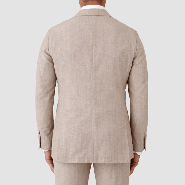 the back of the Cambridge slim fit armadale suit in sand cotton wool blend