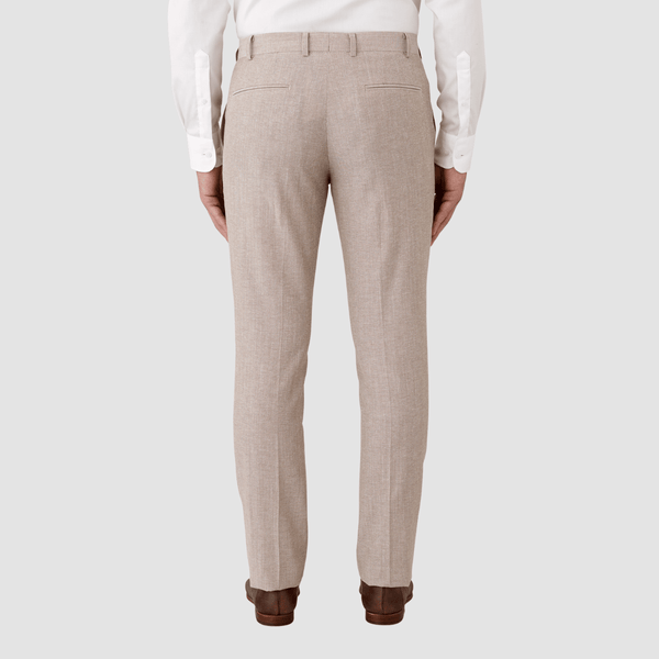 the back of the Cambridge slim fit keane suit trouser in sand cotton wool blend