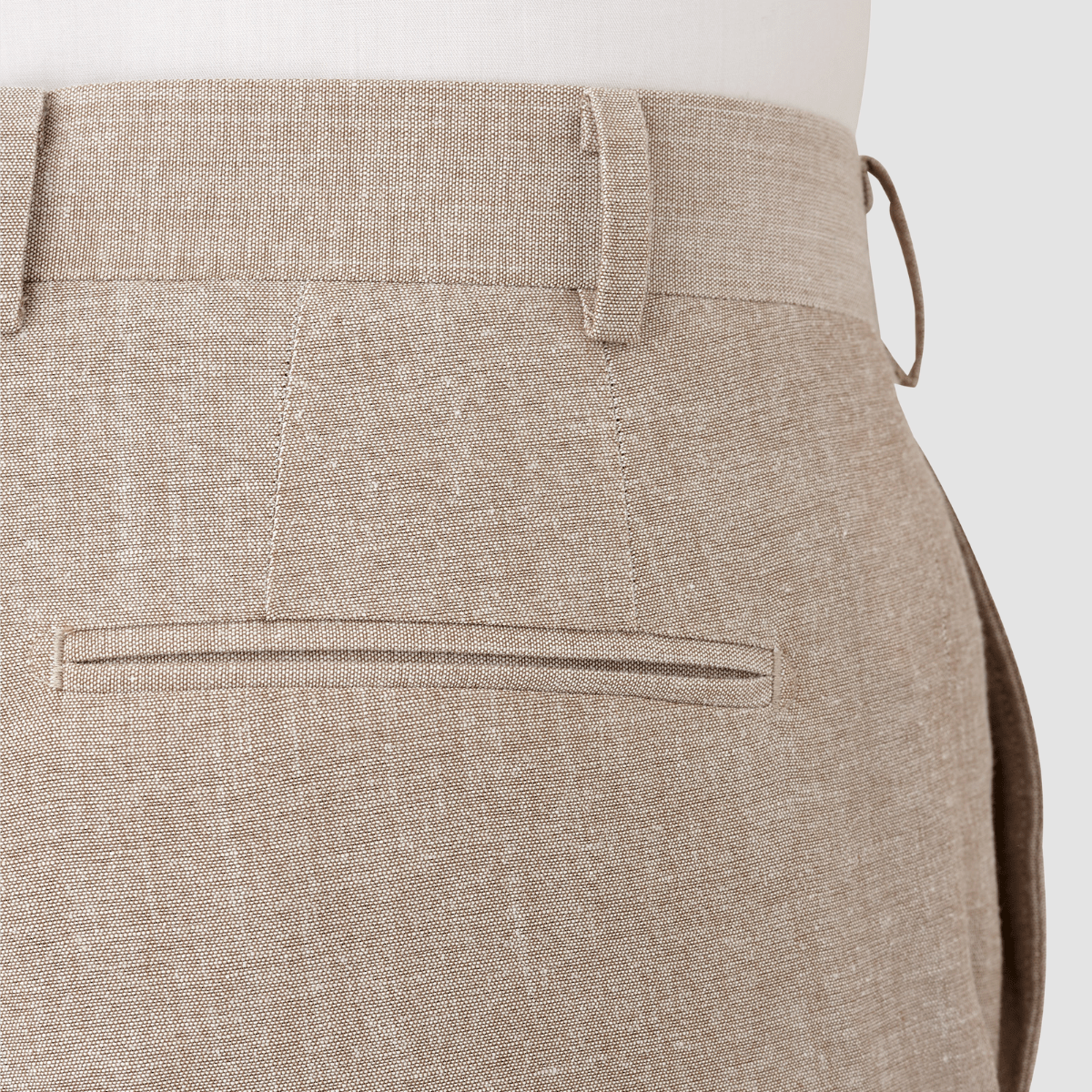 close up of the belt loops on the keane suit trouser 
