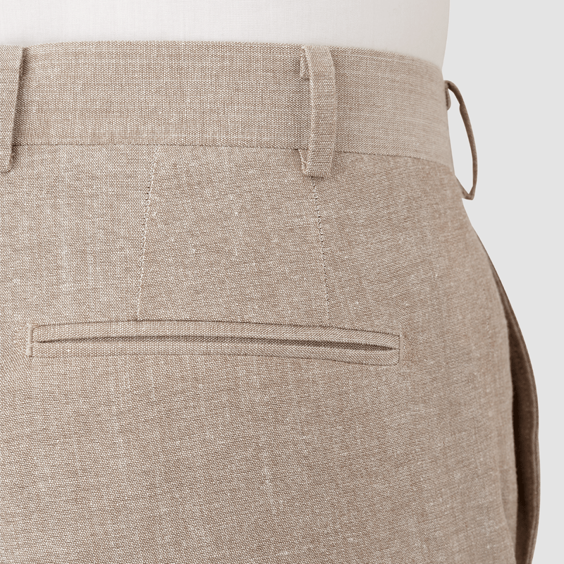 close up of the back pocket and belt loops of the keane suit trouser by cambridge suits