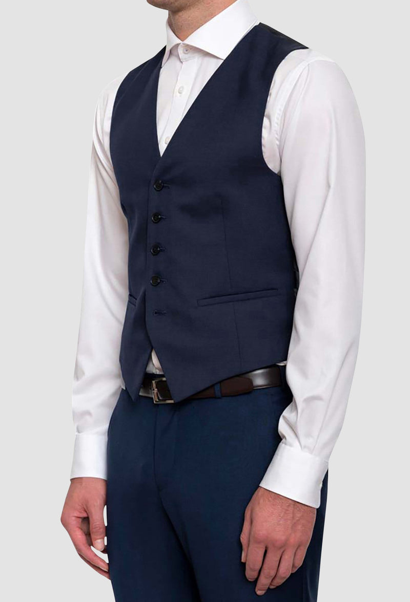 Cambridge classic fit beaumont vest in dark blue navy pure wool F2800