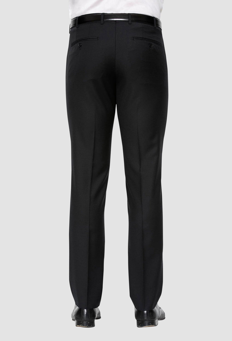 a reverse view of the cambridge jett mens pant trouser in black F262 including the rear hip pocket detailing