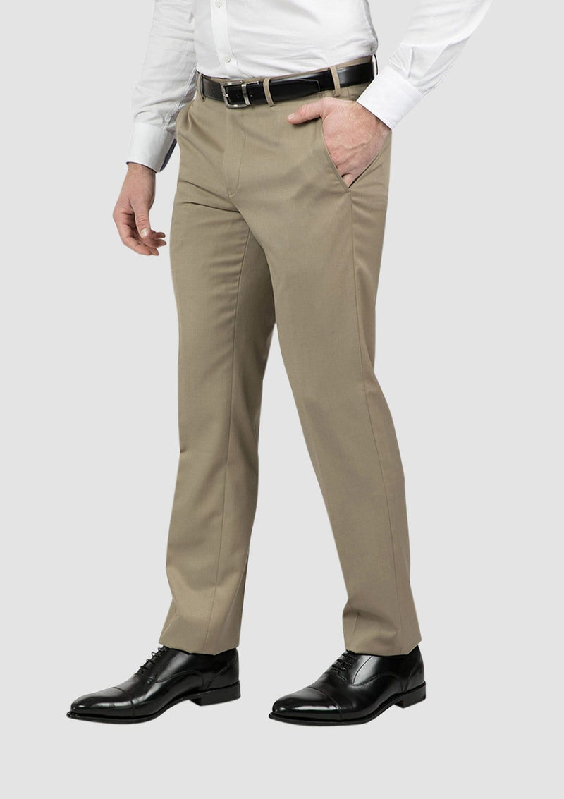 a side view of the classic fit mens jett trouser in camel FCG283