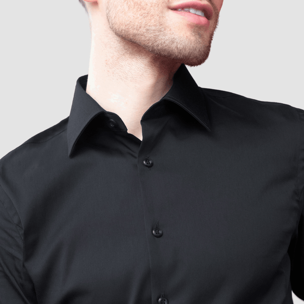 daniel hechter mens black shirt with black buttons and pointed collar