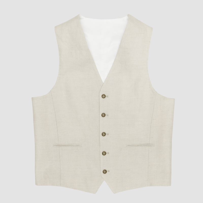 mens linen vest in sand with brown washed look buttons 