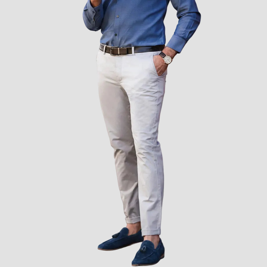 Men’s Slim Fit Chino in Grey by Daniel Hechter, crafted in stretch cotton.