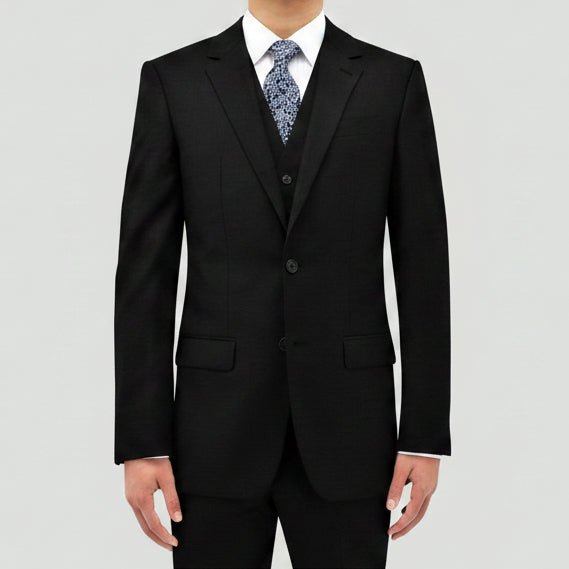 Daniel Hechter slim fit shape suit in black Australian merino wool.