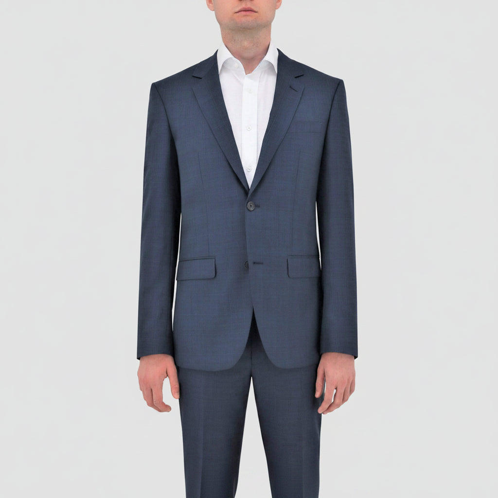 Daniel Hechter's blue check Shape slim fit Merino wool suit 