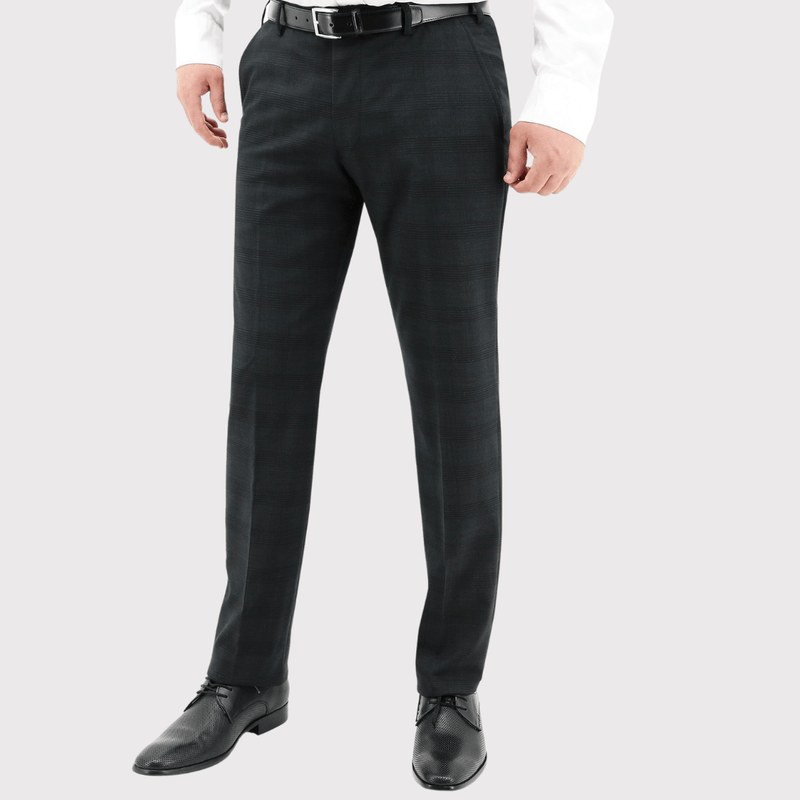the edward trouser in charcoal check DH352 with a tapered leg fit