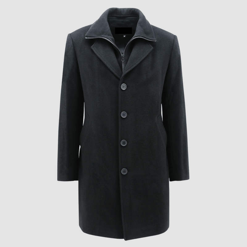 the profile mens winter coat by daniel hechter in black pure wool with four large buttons at the front