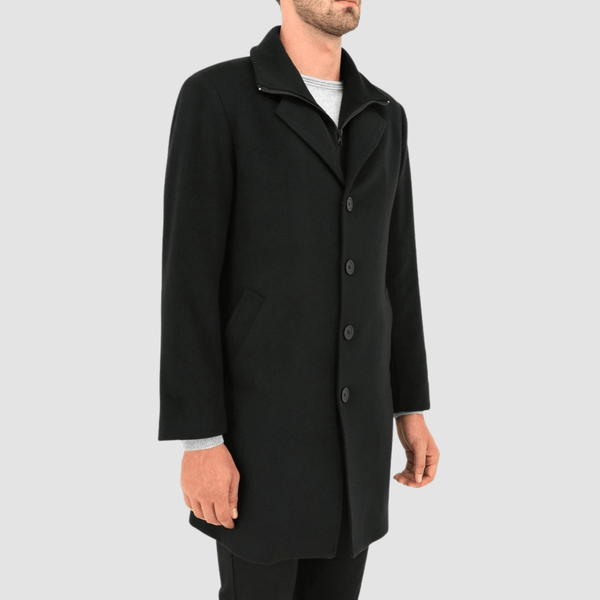 a pure wool mens winter coat, regular length with long sleeves and inner built vest by daniel hechter