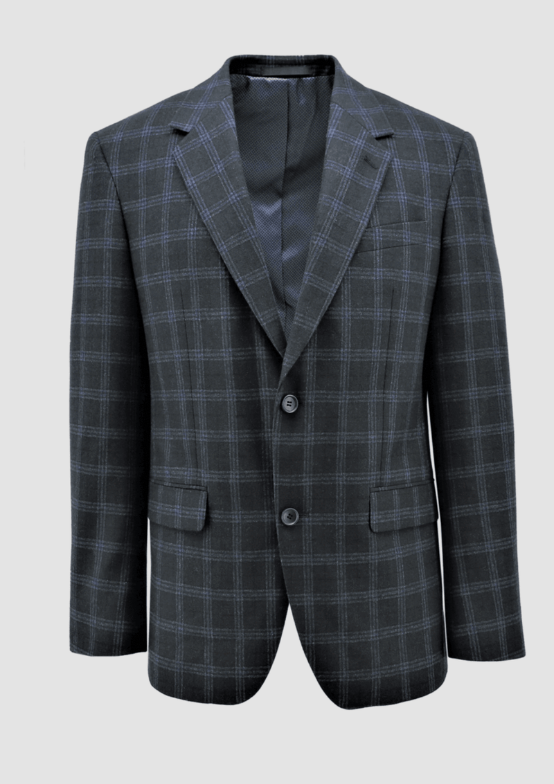 a mens sports jacket in a dark midnight navy colour with a large windowpane check by brand daniel hechter 
