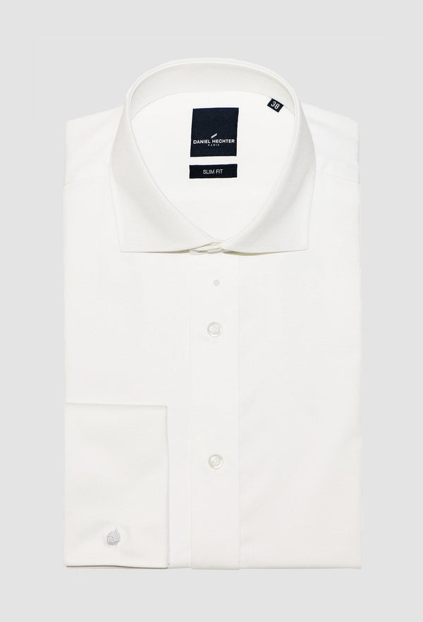 daniel hechter slim fit french cuff jacques shirt in cream cotton blend 
