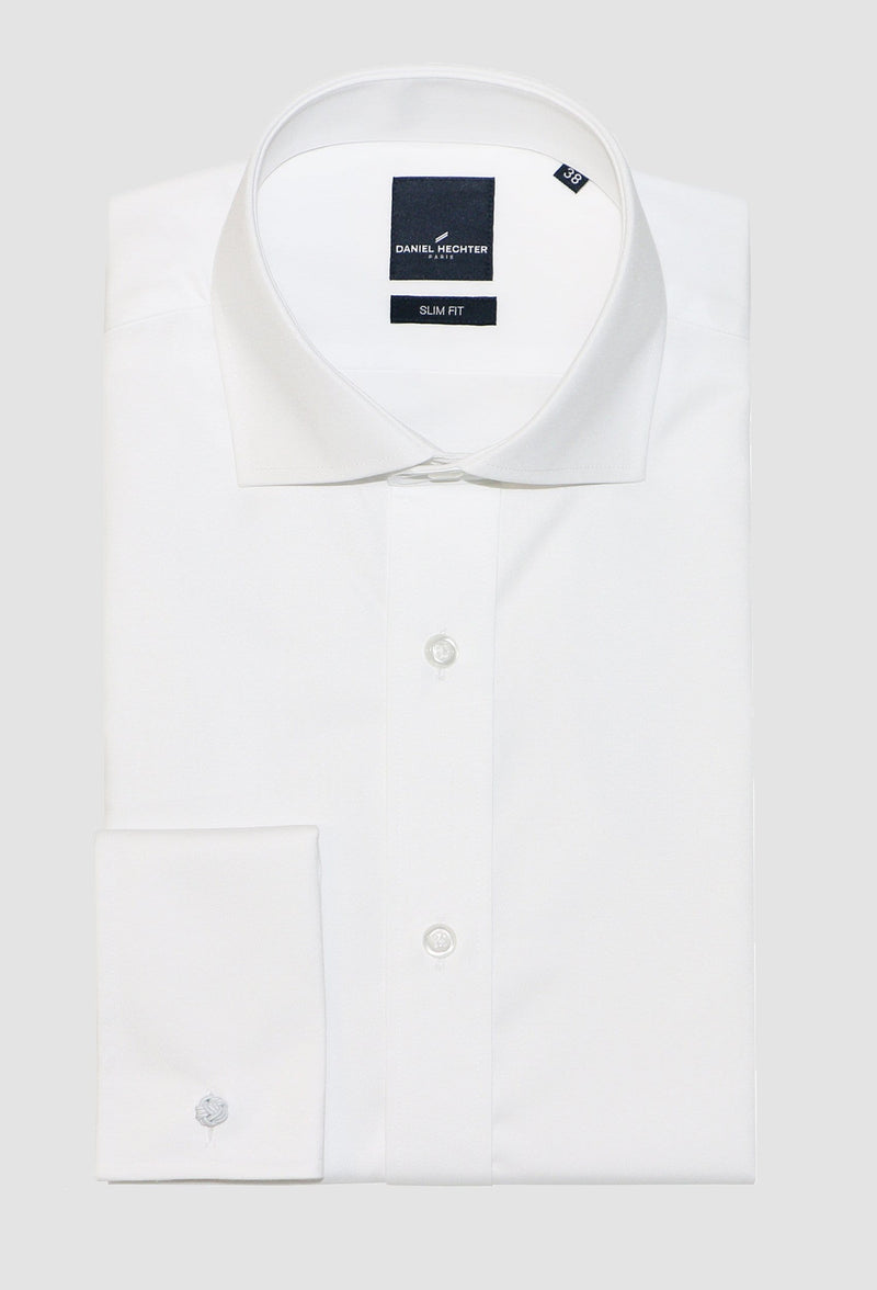 daniel hechter slim fit french cuff jacques shirt in white cotton blend 