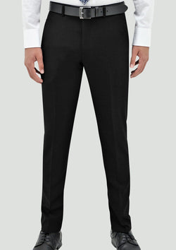 a front view of the Daniel Hechter slim fit edward mens suit trouser in black pure wool STDH106-01
