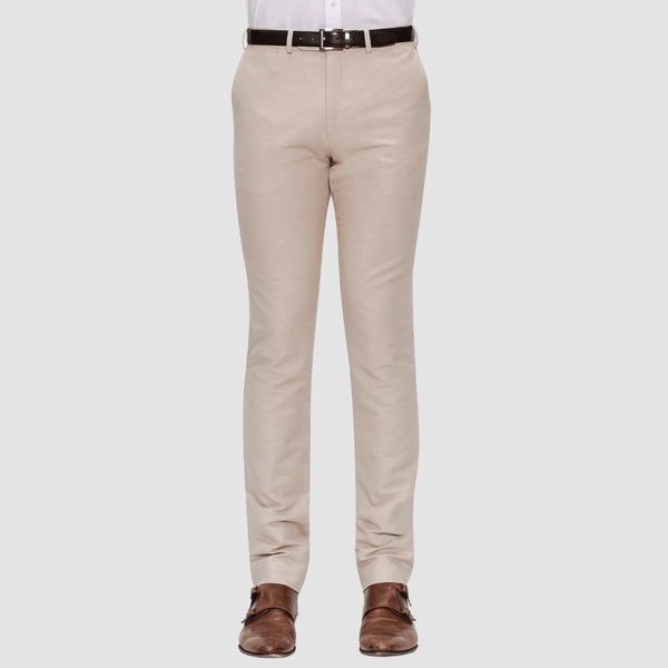 front view of the gibson slim fit caper trouser in sand linen blend FJD800 