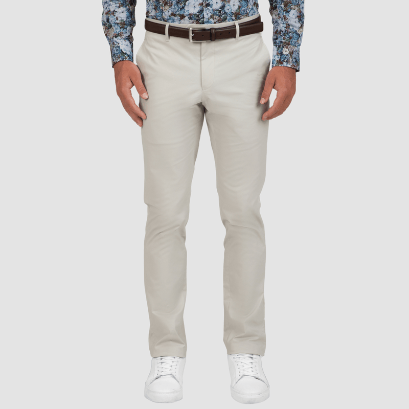 a stone coloured slim fit mens chino pant for smart casual and weekend outfits
