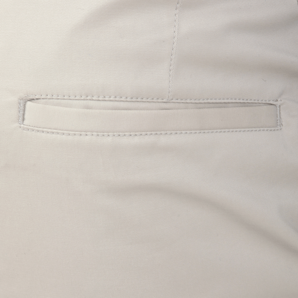 the back pocket detail and stitching of the gibson slim fit mens chino pant in light grey