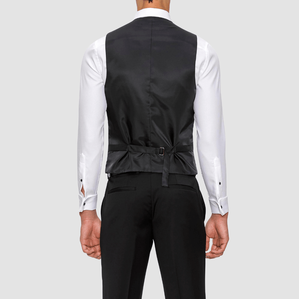 the back of the gibson mighty mens vest in black with satin back