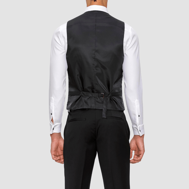 the back of the gibson mighty mens vest in black with satin back