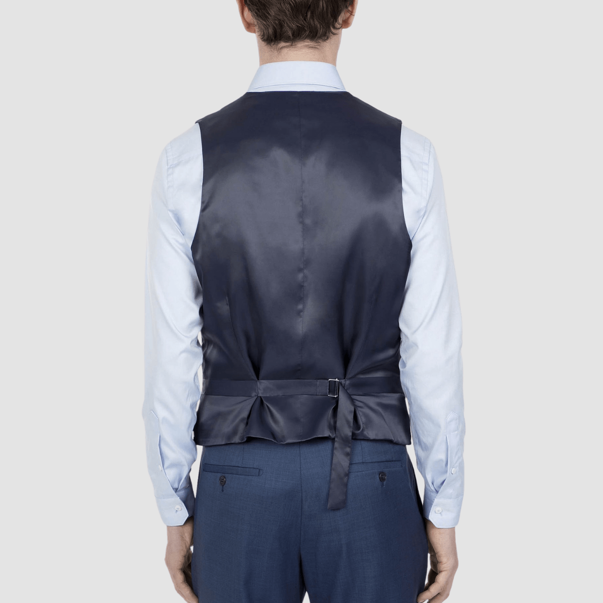 satin back on the mighty vest in blue with adjustable straps