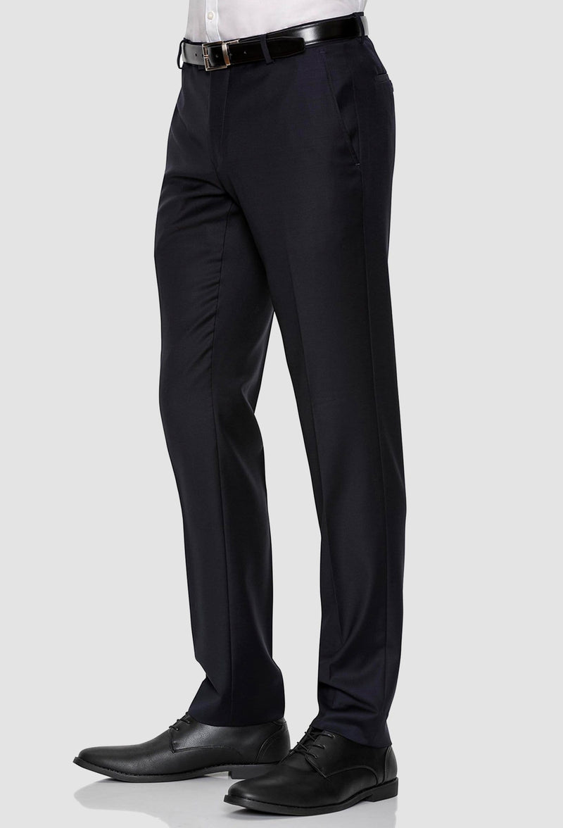 A side on view of the Gibson slim fit caper trouser in navy pure wool FKC020T