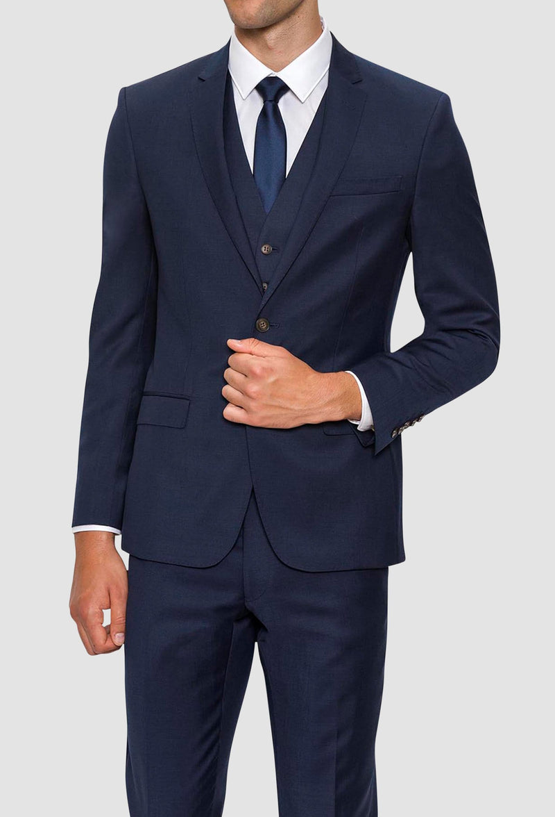 A front on view of the Gibson slim fit delirium suit jacket in navy pure wool F3614